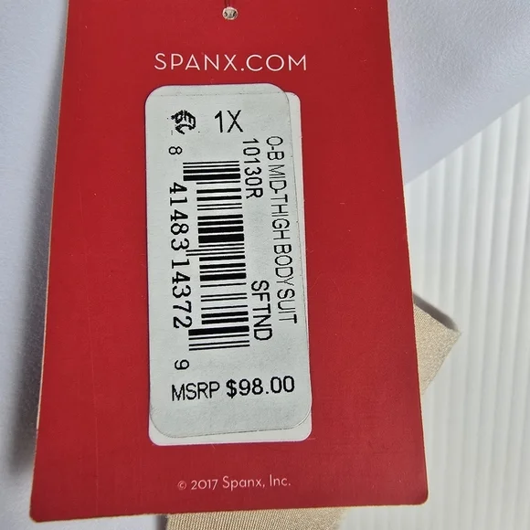 NWT SPANXsculpt OnCore Open-Bust Mid-Thigh Bodysuit SIZE 1X Soft Nude